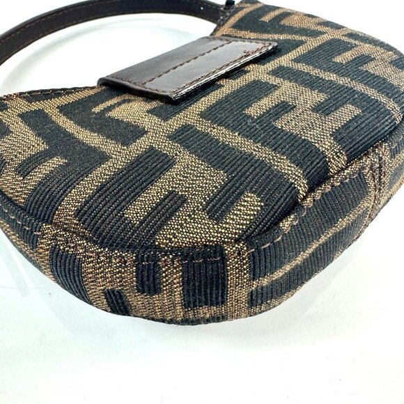 Authentic FENDI Mini Croissant Zucca Zucchino Shoulder Hand Bag Bucket FF Brown - Picture 7 of 15